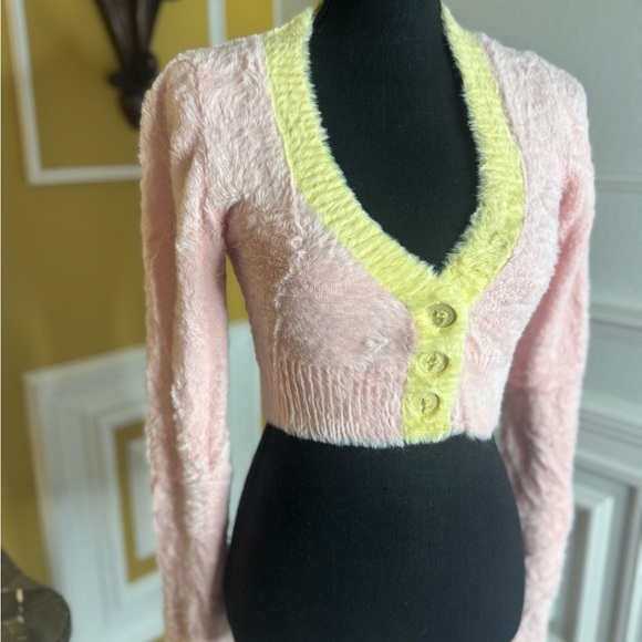 For Love and Lemons 🍋 Pink and Yellow Women's Sweater - Picture 5 of 12